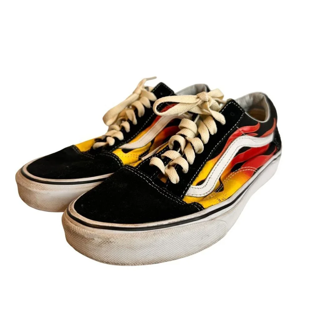 Vintage Vans Old Skool Flame Print Sneakers Women's 8 y2k skate cyber
